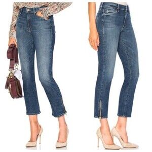 MOTHER The Rascal Ankle Zip Jeans Women’s 24 Blue Straight Cropped Denim